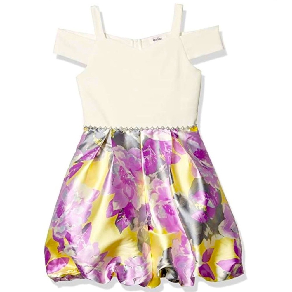 Flowery dress for girls in effect satin